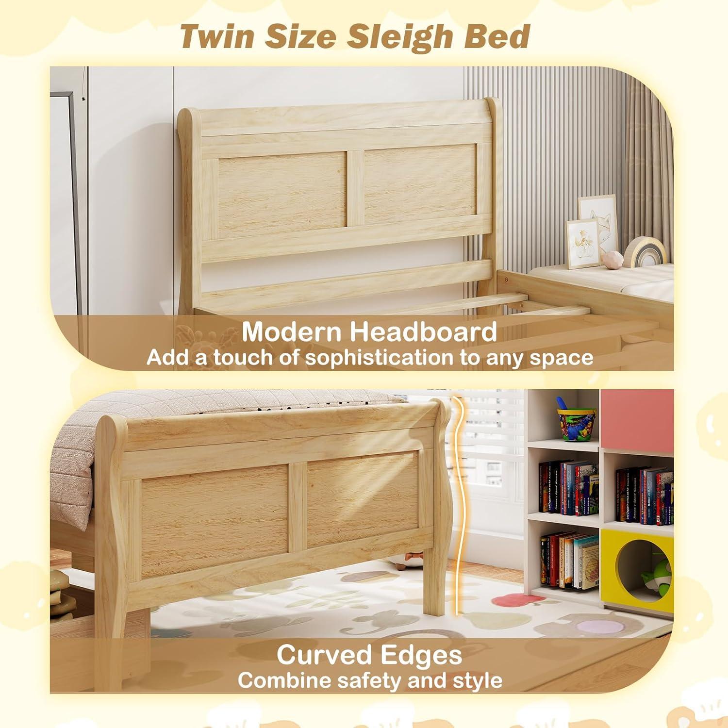 image:imageGiantex Twin Bed with 2 Storage Drawers Wood Platform Bed with Headboard amp Footboard Wooden Slats Support Mattress Foundation Twin Bed Frames for Kids Teens Adults No Box Spring Needed GreyNatural