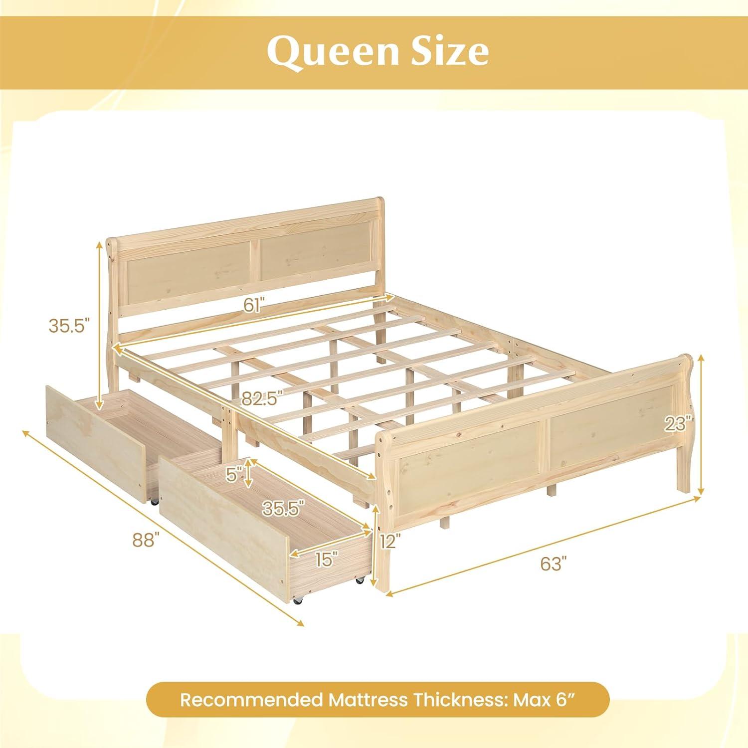 image:imageGiantex Twin Bed with 2 Storage Drawers Wood Platform Bed with Headboard amp Footboard Wooden Slats Support Mattress Foundation Twin Bed Frames for Kids Teens Adults No Box Spring Needed GreyNatural