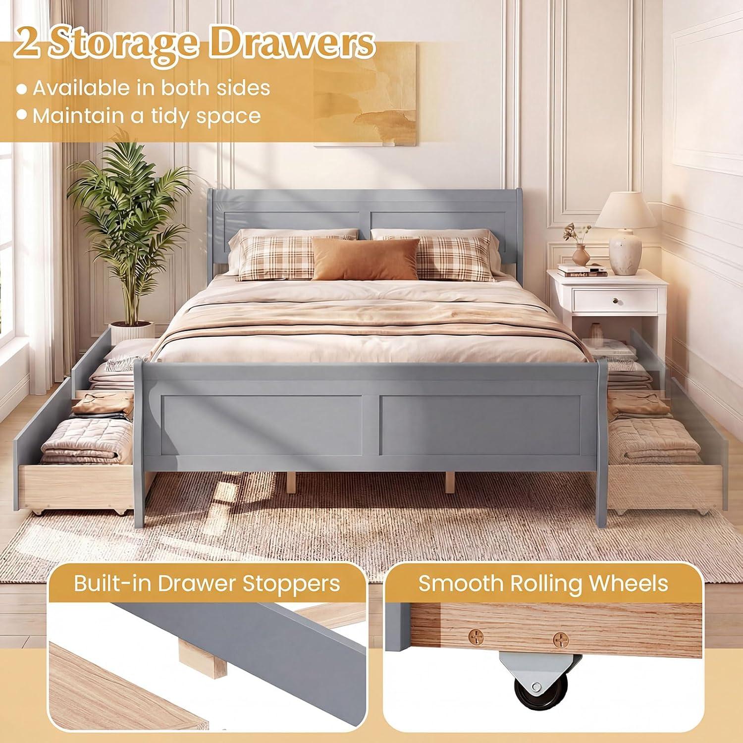 image:imageGiantex Twin Bed with 2 Storage Drawers Wood Platform Bed with Headboard amp Footboard Wooden Slats Support Mattress Foundation Twin Bed Frames for Kids Teens Adults No Box Spring Needed GreyGrey
