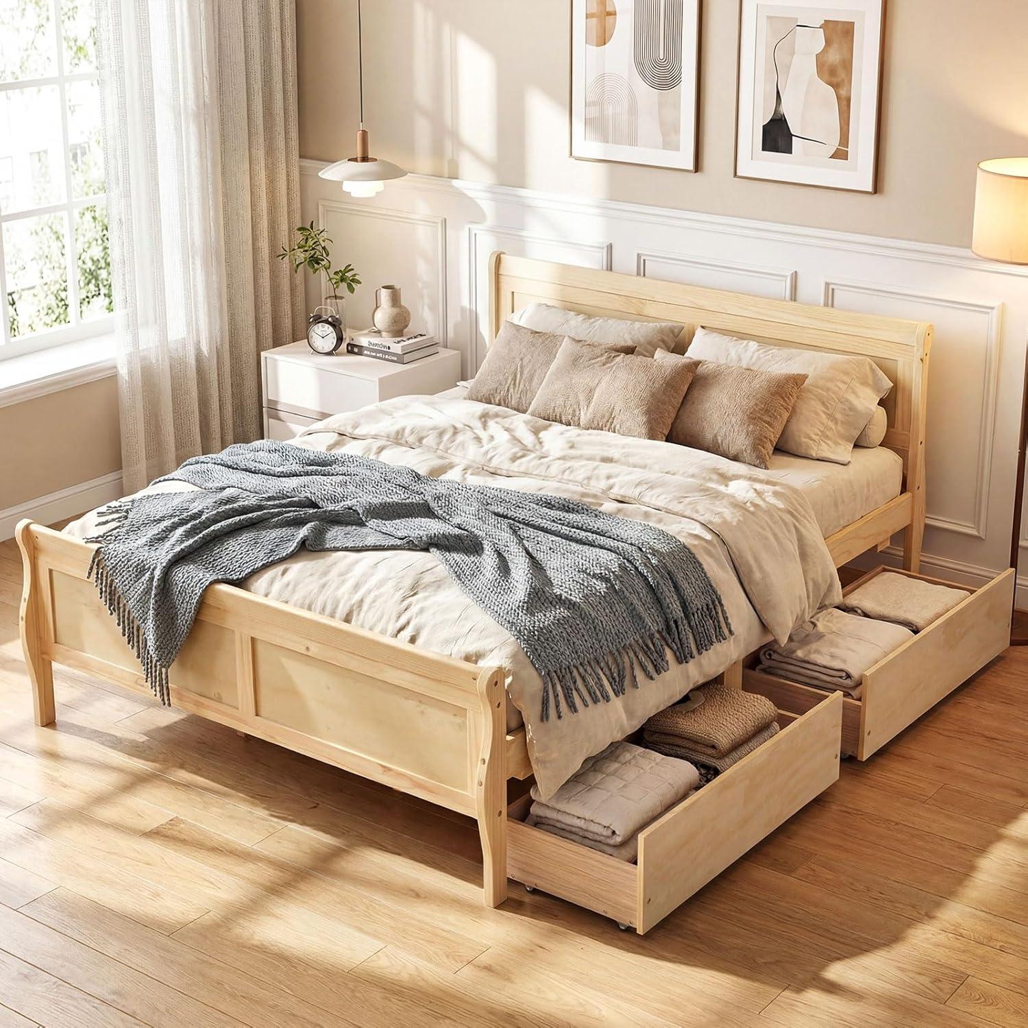 image:imageGiantex Twin Bed with 2 Storage Drawers Wood Platform Bed with Headboard amp Footboard Wooden Slats Support Mattress Foundation Twin Bed Frames for Kids Teens Adults No Box Spring Needed GreyNatural