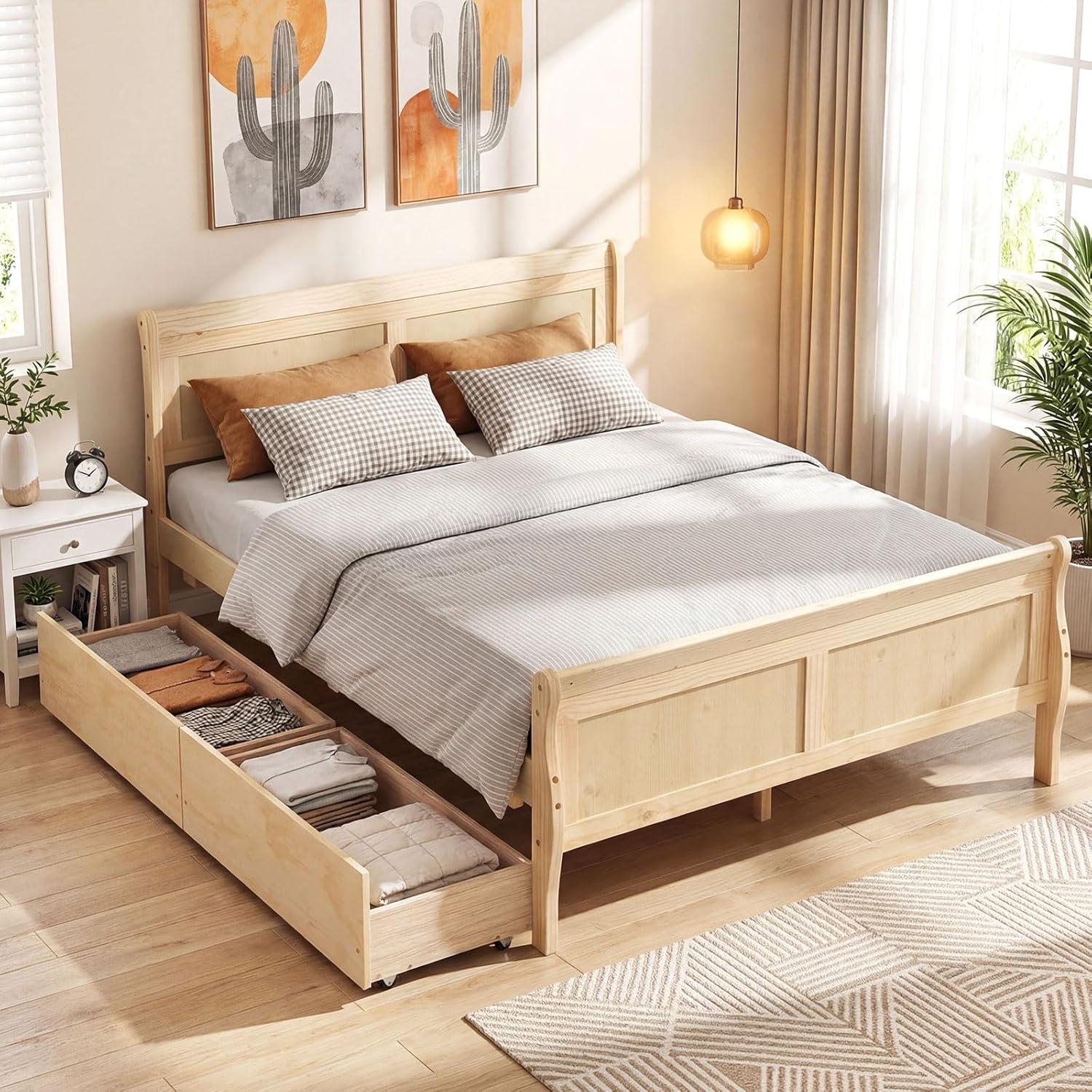 image:imageGiantex Twin Bed with 2 Storage Drawers Wood Platform Bed with Headboard amp Footboard Wooden Slats Support Mattress Foundation Twin Bed Frames for Kids Teens Adults No Box Spring Needed GreyNatural