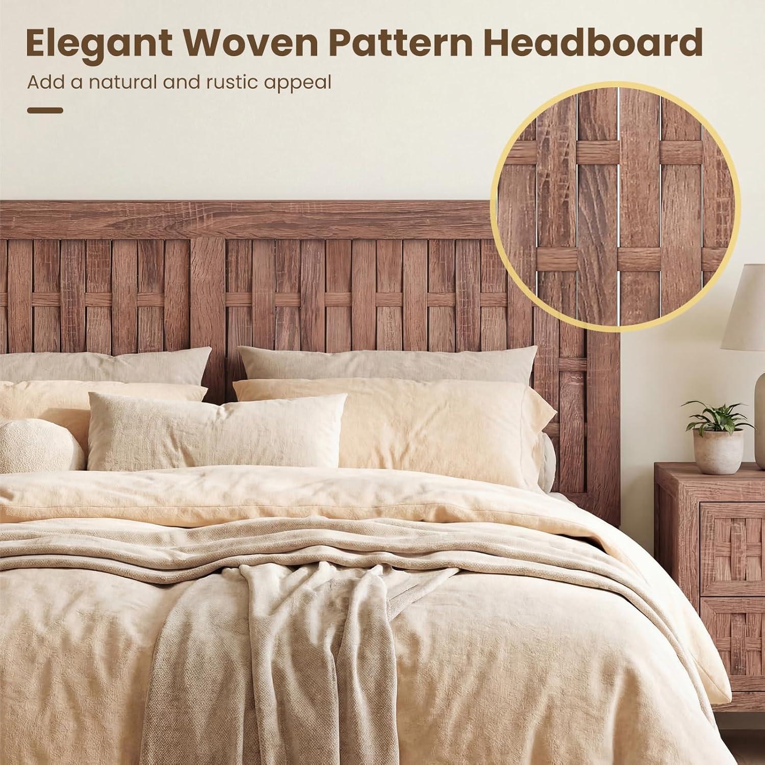 image:imageGiantex Wood Full Size Bed Frame with Upholstered Headboard MidCentury Platform Bed wWooden Slat Support Mattress Foundation Slatted Footboard UnderBed Storage Space No Box Spring Needed OakWalnut