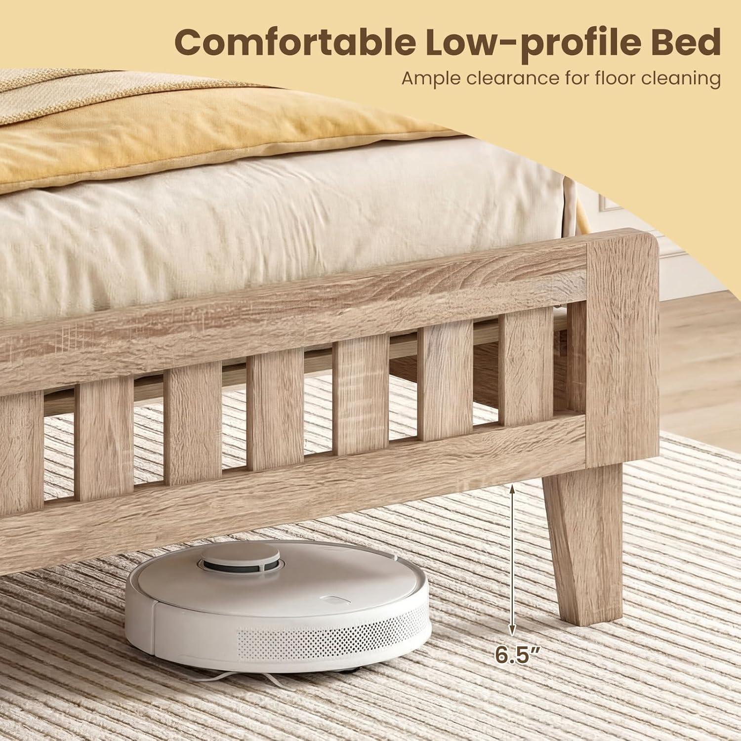 image:imageGiantex Wood Full Size Bed Frame with Upholstered Headboard MidCentury Platform Bed wWooden Slat Support Mattress Foundation Slatted Footboard UnderBed Storage Space No Box Spring Needed OakRustic Oak