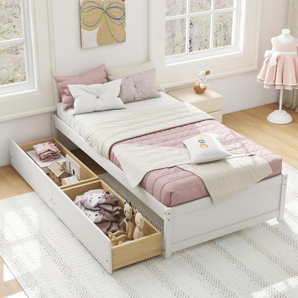 image:imageGiantex Full Size Bed Frame with 2 Storage Drawers Solid Wood Platform Bed with Slats Support Heavy Duty Daybed with Storage No Box Spring Needed Full Bed Frames for Teens Adults WhiteWhite