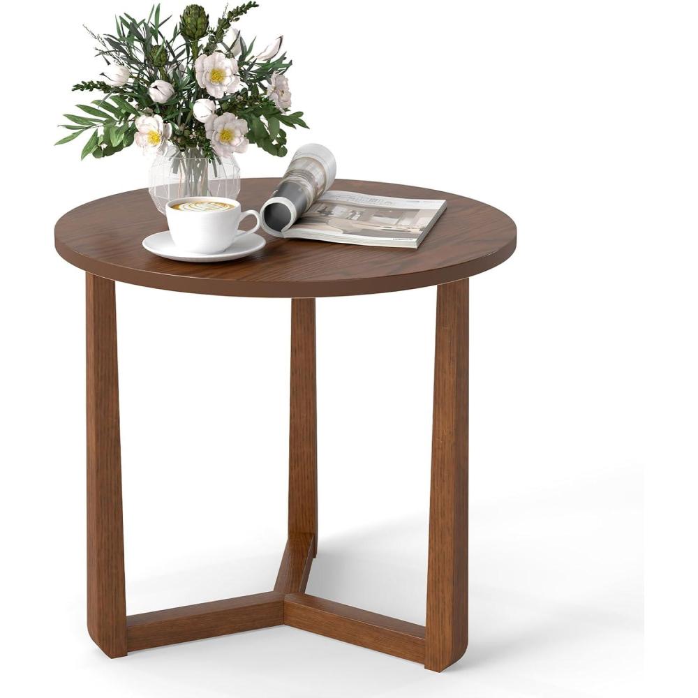 image:imageGiantex Round Side Table Set of 2 Sofa Couch End Table wWood Legs Farmhouse Circle Nightstand for Small Spaces Compact Accent Bedside Night Stand for Living Room Bedroom Easy Assembly NaturalWalnut