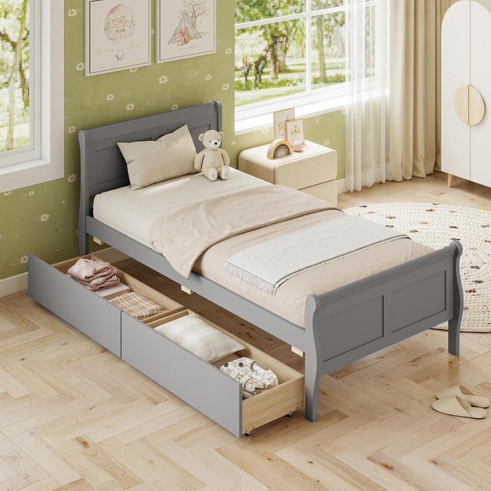 image:imageGiantex Twin Bed with 2 Storage Drawers Wood Platform Bed with Headboard amp Footboard Wooden Slats Support Mattress Foundation Twin Bed Frames for Kids Teens Adults No Box Spring Needed GreyGrey