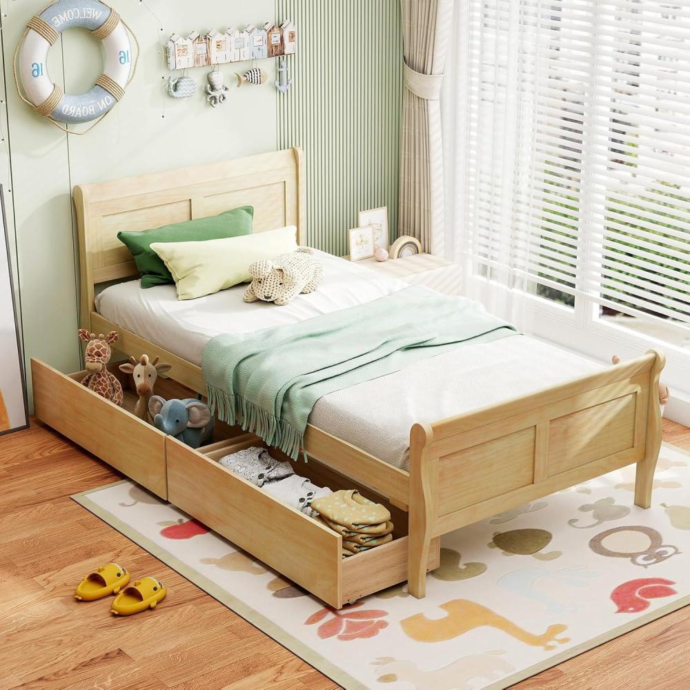 image:imageGiantex Twin Bed with 2 Storage Drawers Wood Platform Bed with Headboard amp Footboard Wooden Slats Support Mattress Foundation Twin Bed Frames for Kids Teens Adults No Box Spring Needed GreyNatural
