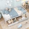 Giantex Full House Bed with Drawers, Wooden Full Size Bed Frame with Cube Storage & Fence Rails, Montessori Beds for Kids Boys Girls, Bedroom, Living Room, No Box Spring Needed, Natural(White)
