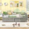 Giantex Full House Bed with Drawers, Wooden Full Size Bed Frame with Cube Storage & Fence Rails, Montessori Beds for Kids Boys Girls, Bedroom, Living Room, No Box Spring Needed, Natural(Grey)