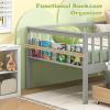 Giantex Full House Bed with Drawers, Wooden Full Size Bed Frame with Cube Storage & Fence Rails, Montessori Beds for Kids Boys Girls, Bedroom, Living Room, No Box Spring Needed, Natural(Grey)