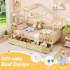 Giantex Full House Bed with Drawers, Wooden Full Size Bed Frame with Cube Storage & Fence Rails, Montessori Beds for Kids Boys Girls, Bedroom, Living Room, No Box Spring Needed, Natural(Natural)