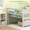 Giantex Full House Bed with Drawers, Wooden Full Size Bed Frame with Cube Storage & Fence Rails, Montessori Beds for Kids Boys Girls, Bedroom, Living Room, No Box Spring Needed, Natural(White)