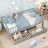 Giantex Full House Bed with Drawers, Wooden Full Size Bed Frame with Cube Storage & Fence Rails, Montessori Beds for Kids Boys Girls, Bedroom, Living Room, No Box Spring Needed, Natural(Grey)