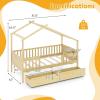 Giantex Full House Bed with Drawers, Wooden Full Size Bed Frame with Cube Storage & Fence Rails, Montessori Beds for Kids Boys Girls, Bedroom, Living Room, No Box Spring Needed, Natural(Natural)