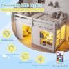 Giantex Loft Bed Twin Size with LED Lights, Wooden Low Bed Frames for Kids w/2 Doors, Under-Bed Play Space & Storage Bookcase, Modern Bedframe with Ladder & Safety Guardrail for Boys Girls (Grey)(White)