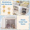 Giantex Low Loft Bed Twin Size with LED Lights, Wooden Bed Frame w/Stairs, Safety Guardrails, Storage Cabinet, Bookshelf & Under-Bed Play Space, Modern Kids Loft Bed for Boys Girls (Mint Green)(White)