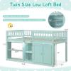 Giantex Low Loft Bed Twin Size with LED Lights, Wooden Bed Frame w/Stairs, Safety Guardrails, Storage Cabinet, Bookshelf & Under-Bed Play Space, Modern Kids Loft Bed for Boys Girls (Mint Green)(Mint Green)