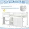 Giantex Low Loft Bed Twin Size with LED Lights, Wooden Bed Frame w/Stairs, Safety Guardrails, Storage Cabinet, Bookshelf & Under-Bed Play Space, Modern Kids Loft Bed for Boys Girls (Mint Green)(White)