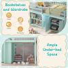 Giantex Low Loft Bed Twin Size with LED Lights, Wooden Bed Frame w/Stairs, Safety Guardrails, Storage Cabinet, Bookshelf & Under-Bed Play Space, Modern Kids Loft Bed for Boys Girls (Mint Green)(Mint Green)