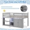 Giantex Low Loft Bed Twin Size with LED Lights, Wooden Bed Frame w/Stairs, Safety Guardrails, Storage Cabinet, Bookshelf & Under-Bed Play Space, Modern Kids Loft Bed for Boys Girls (Mint Green)(Grey)