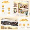 Giantex Low Loft Bed with LED Lights, Twin Size Bed Frames for Kids w/Chalkboard, Removable Bookcase & Under-Bed Storage Space, Wood Loft Beds with Stairs, Safety Guardrail for Girls Boys (White)(White)