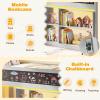 Giantex Low Loft Bed with LED Lights, Twin Size Bed Frames for Kids w/Chalkboard, Removable Bookcase & Under-Bed Storage Space, Wood Loft Beds with Stairs, Safety Guardrail for Girls Boys (White)(Grey)