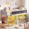 Giantex Low Loft Bed with LED Lights, Twin Size Bed Frames for Kids w/Chalkboard, Removable Bookcase & Under-Bed Storage Space, Wood Loft Beds with Stairs, Safety Guardrail for Girls Boys (White)(Grey)