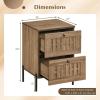 Giantex Night Stand Set 2, Mid Century Modern Sofa End Bedside Table w/2 Woven Storage Drawers & Raised Metal Support Legs, Wood Side Table for Bedroom Home Office, Rustic Oak(2)