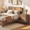 Giantex Night Stand Set 2, Mid Century Modern Sofa End Bedside Table w/2 Woven Storage Drawers & Raised Metal Support Legs, Wood Side Table for Bedroom Home Office, Rustic Oak(2)