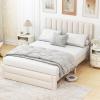 Giantex Queen Size Bed Frame with Storage Drawer, Upholstered Velvet Platform Bed with Vertical Channel Headboard, Wooden Slats Support Mattress Foundation, No Box Spring Needed, Beige(Beige)