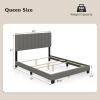 Giantex Queen Size Platform Bed Frame, Box Spring Needed, Modern Upholstered Mattress Foundation with Linen Fabric Headboard, Solid Wood Legs, No Slatted Bed Frame for Adjustable Bed Base, Gray