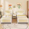 Giantex Rattan Bed Frame with 2 Storage Drawers, Twin Size Boho Platform Beds w/Headboard & Footboard, Wood Mattress Foundation, Twin Bed Frames for Kids Adults, No Box Spring Needed (White, Twin)(White)
