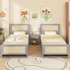 Giantex Rattan Bed Frame with 2 Storage Drawers, Twin Size Boho Platform Beds w/Headboard & Footboard, Wood Mattress Foundation, Twin Bed Frames for Kids Adults, No Box Spring Needed (White, Twin)(Grey)