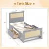 Giantex Rattan Bed Frame with 2 Storage Drawers, Twin Size Boho Platform Beds w/Headboard & Footboard, Wood Mattress Foundation, Twin Bed Frames for Kids Adults, No Box Spring Needed (White, Twin)(Grey)