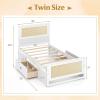 Giantex Rattan Bed Frame with 2 Storage Drawers, Twin Size Boho Platform Beds w/Headboard & Footboard, Wood Mattress Foundation, Twin Bed Frames for Kids Adults, No Box Spring Needed (White, Twin)(White)