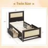 Giantex Rattan Bed Frame with 2 Storage Drawers, Twin Size Boho Platform Beds w/Headboard & Footboard, Wood Mattress Foundation, Twin Bed Frames for Kids Adults, No Box Spring Needed (White, Twin)(Espresso)
