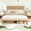 Giantex Rattan Twin Bed Frames for Kids, Boho Platform Bed with Natural Wicker Headboard, Solid Wood Foundation & Support Slats, Under-Bed Storage, Twin Size Bedframe for Adults, No Box Spring Needed(Queen)