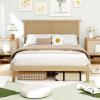 Giantex Rattan Twin Bed Frames for Kids, Boho Platform Bed with Natural Wicker Headboard, Solid Wood Foundation & Support Slats, Under-Bed Storage, Twin Size Bedframe for Adults, No Box Spring Needed(Full)