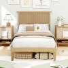 Giantex Rattan Twin Bed Frames for Kids, Boho Platform Bed with Natural Wicker Headboard, Solid Wood Foundation & Support Slats, Under-Bed Storage, Twin Size Bedframe for Adults, No Box Spring Needed(Twin)