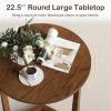 Giantex Round Side Table Set of 2, Sofa Couch End Table w/Wood Legs, Farmhouse Circle Nightstand for Small Spaces, Compact Accent Bedside Night Stand for Living Room Bedroom, Easy Assembly (Natural)(Walnut)