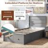 Giantex Twin Bed Frames for Kids with Storage Drawers, Wood Platform Bed with Headboard, Solid Mattress Foundation w/Wooden Slat Support & Enclosed Base, No Box Spring Needed (White, Twin)(Grey)