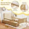 Giantex Twin Bed with 2 Storage Drawers, Wood Platform Bed with Headboard & Footboard, Wooden Slats Support Mattress Foundation, Twin Bed Frames for Kids Teens Adults, No Box Spring Needed (Grey)(Natural)