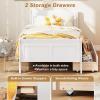Giantex Twin Bed with 2 Storage Drawers, Wood Platform Bed with Headboard & Footboard, Wooden Slats Support Mattress Foundation, Twin Bed Frames for Kids Teens Adults, No Box Spring Needed (Grey)(White)