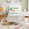 Giantex Twin Bed with 2 Storage Drawers, Wood Platform Bed with Headboard & Footboard, Wooden Slats Support Mattress Foundation, Twin Bed Frames for Kids Teens Adults, No Box Spring Needed (Grey)(White)