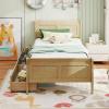 Giantex Twin Bed with 2 Storage Drawers, Wood Platform Bed with Headboard & Footboard, Wooden Slats Support Mattress Foundation, Twin Bed Frames for Kids Teens Adults, No Box Spring Needed (Grey)(Natural)