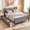 Giantex Twin Bed with 2 Storage Drawers, Wood Platform Bed with Headboard & Footboard, Wooden Slats Support Mattress Foundation, Twin Bed Frames for Kids Teens Adults, No Box Spring Needed (Grey)(Grey)