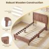 Giantex Wood Full Size Bed Frame with Upholstered Headboard, Mid-Century Platform Bed w/Wooden Slat Support Mattress Foundation, Slatted Footboard, Under-Bed Storage Space, No Box Spring Needed, Oak(Walnut)