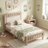 Giantex Wood Full Size Bed Frame with Upholstered Headboard, Mid-Century Platform Bed w/Wooden Slat Support Mattress Foundation, Slatted Footboard, Under-Bed Storage Space, No Box Spring Needed, Oak(Rustic Oak)