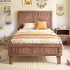 Giantex Wood Full Size Bed Frame with Upholstered Headboard, Mid-Century Platform Bed w/Wooden Slat Support Mattress Foundation, Slatted Footboard, Under-Bed Storage Space, No Box Spring Needed, Oak(Walnut)