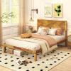 Giantex Wood Queen Size Bed Frame with Headboard, Acacia Platform Bed w/12 Slats Support, Under-Bed Space, Wooden Mattress Foundation, No Box Spring Needed(Full)